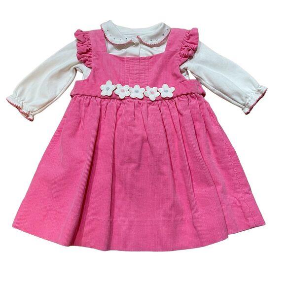 Florence Eiseman Girls Corduroy Pinafore Pink Dress Size 12 M w Collared Shirt